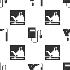 Aufkleber - Set Student working at laptop, Electronic book with mouse and Online education on seamless pattern. Vector.
