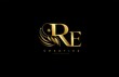 Initial RE letter luxury beauty flourishes ornament golden monogram logo