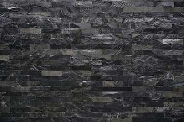 Poster - Black stone wall texture background square brick stones used to decorate the interior or exterior wall