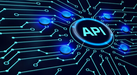 API - Application Programming Interface. Software development tool. Business, modern technology, internet and networking concept.