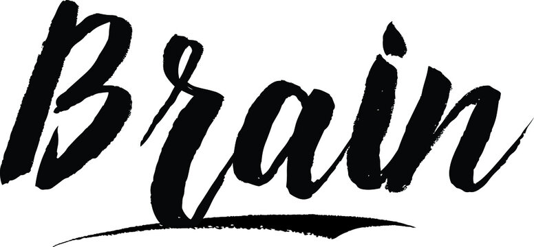 Brain Handwritten Typography Black Color Text On White Background