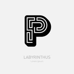 Poster - letter p - logotype concept or icon. labyrinth or rebus - vector logo template.