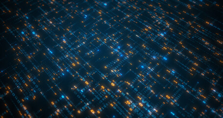 Poster - Abstract Data Center Technologies. critical asset networked computers and storage that businesses and other organizations use to organize, process, store and disseminate large data. 3D render
