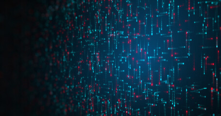 Binary code background. Abstract visual for download or digital matrix for internet data. 0 and 1 code falling down computer screen. Perfect for background of logos. 3D render	