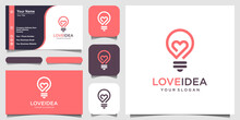 Love Idea With Bulb Lamp And Heart Logo And Business Card Design Vector.