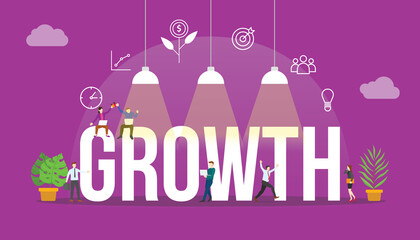 Fototapete - business growth concept with people and big text word and related icon flat
