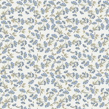 Vector Floral Seamless Pattern. Abstract Background With Simple Small Blue Flowers, Green Leaves. Liberty Style Wallpapers. Elegant Ditsy Texture. Subtle Floral Ornament. Repeat Design For Decor, Wrap