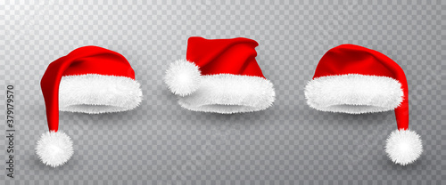 Fotografía Red Santa Claus hat isolated on transparent background