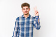 © Asier - Young blond curly hair caucasian man isolated showing number two with fingers.