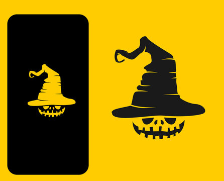 Spooky pumpkin wearing magician hat logo design concept.clip art,