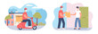 © HilaryDesign - Delivery service cartoon  illustration. The courier delivers some order to the client