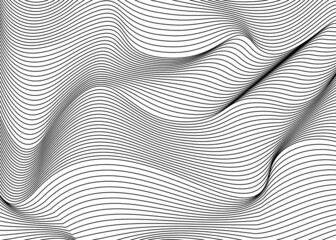 Abstract wavy background of thin black lines on a white background. Modern striped vector pattern