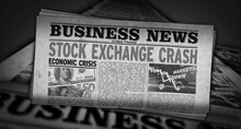 Business review newspapers with stock exchange crash printing