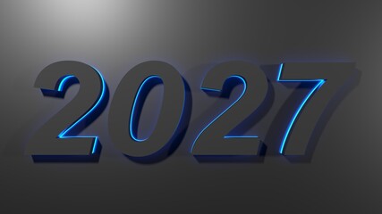 Poster - 2027 black write on black surface with blue backlight - 3D rendering illustration