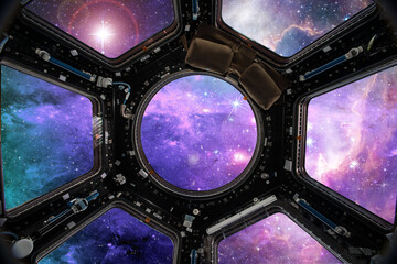 spacecraft in colorful galaxy outer space. Elements of this image furnished by NASA