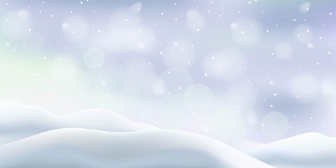 Poster - Winter snow in Christmas holiday background. Holiday celebration card vector illustration. Snowy landscape with snowflakes falling from sky. Abstract magic nature decor wallpaper