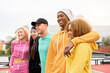 © Andrii - Multi-ethnic group people teenage friends. African-american, asian, caucasian student spending time together Multiracial friendship