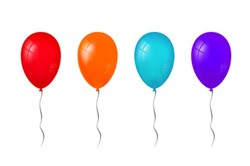 Wall Mural - balloons 3d bunch set, thread, isolated white background. color glossy flying baloon, ribbon, birthd
