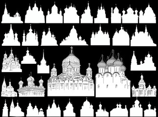 Poster - large collection of church and cathedral white silhouettes