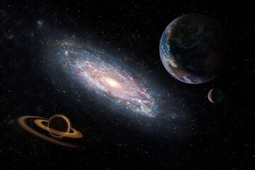 Wall Mural - Andromeda with planets deep space fantasy background image Elements of this image furnished by NASA