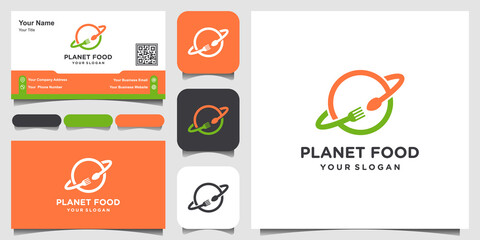 creative planet combine food logo design template Vector illustration and business card design.