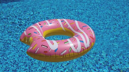 Poster - pink inflatable donut floating in swimming pool 4K