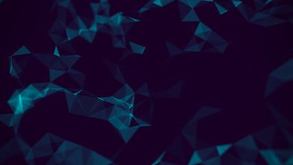 Fototapete - Geometrical blue and green background.Network connection structure. Concept of connecting dots and lines. 3d rendering.