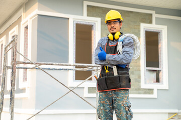 Poster - Electrician working at the construction site,Engineer,Construction concept.
