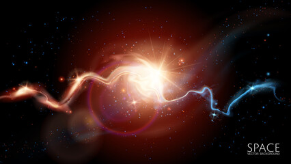 vector futuristic image of outer space. blurry nebulae, distant galaxies, energy flares, bright star