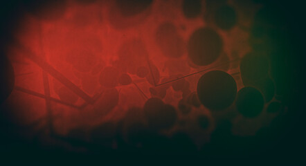Poster - round dark spots and lines in a chaotic manner on a red background blurred image , 3d rendering