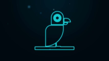 Poster - Glowing neon line Pirate parrot icon isolated on black background. 4K Video motion graphic animation