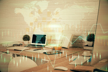 Aufkleber - Multi exposure of stock market chart drawing and office interior background. Concept of financial analysis.