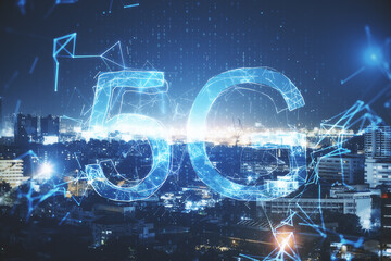 Aufkleber - Glowing polygonal 5G internet background