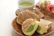Japanese food, cream green tea Taiyaki fish shaped confectionery