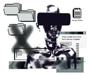 Aufkleber - Retrofuturistic poster with human head silhouette and user interface elements. Cover for Artificial Intelligence and Neural Network subjects.