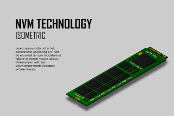 NVME Express M.2 memory realistic 3d isometric illustration, random access memory, personal computer hardware component, custom gaming and workstation accessories, vector illustration.