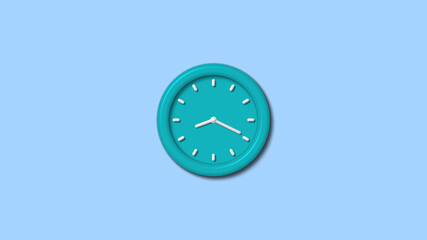 New cyan color 12 hours 3d wall clock isolated on aqua light background