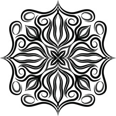 Poster - Simple floral mandala, black on the white background