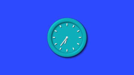 Cyan color 12 hours 3d wall clock on blue background