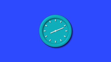 Cyan color 12 hours 3d wall clock on blue background