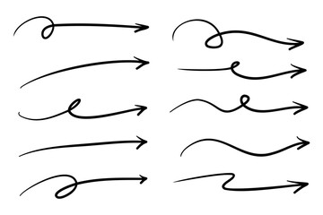 Fototapete - Hand drawn arrows doodle. Handmade sketch symbols set direction mark on a white background. vector illustration graphic design elements