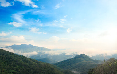 Wall Mural - blue sky on sunrise in the mountains landscape. view point at ai you weng, bethong, yala, thailand, 