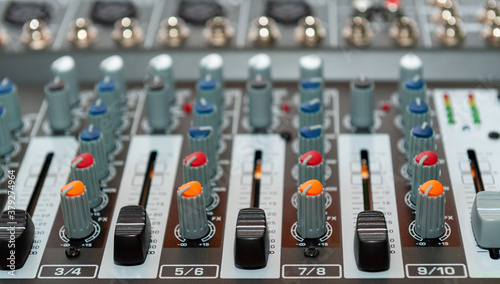 Fotomural Close up of sound mixing console.
