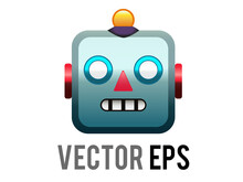 Vector Head Of Classic Vintage Tin Toy Grimace Robot Emoji Icon With Circular Eyes, Triangular Nose, Knobs For Ears