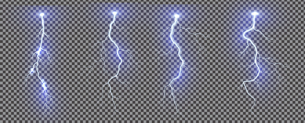 Wall Mural - realistic lightning. thunder spark light on transparent background. illuminated realistic path of th