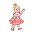 © sabelskaya - Child girl beginning to walk at first year, sketch vector illustration isolated.