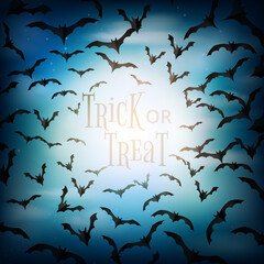 Aufkleber - Halloween spooky night with flying bats background paper cut style.Trick or treat vector illustration.