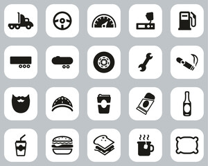 Poster - Truck Driver Icons Black & White Flat Design Set Big