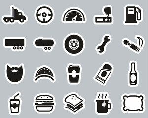 Wall Mural - Truck Driver Icons Black & White Sticker Set Big