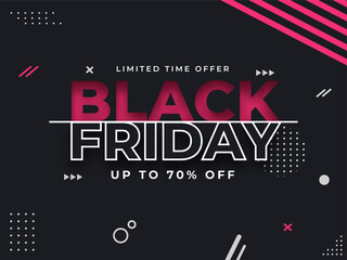 Wall Mural - Black Friday Sale Poster or Banner Design with 70% Discount Offer on Abstract Geometric Background.